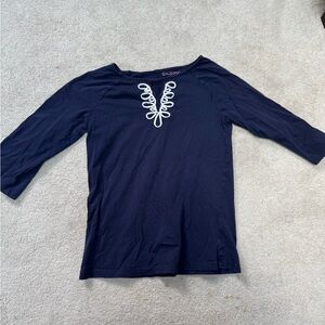 Navy Lilly Pulitzer Blue Top with White Embroidery
